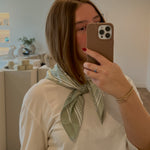 Close-up of 100% silky polyester scarf from Lavender and Grace spring collection
