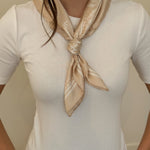 65cm x 65cm silky polyester scarf from L&G designed for multiple styling looks